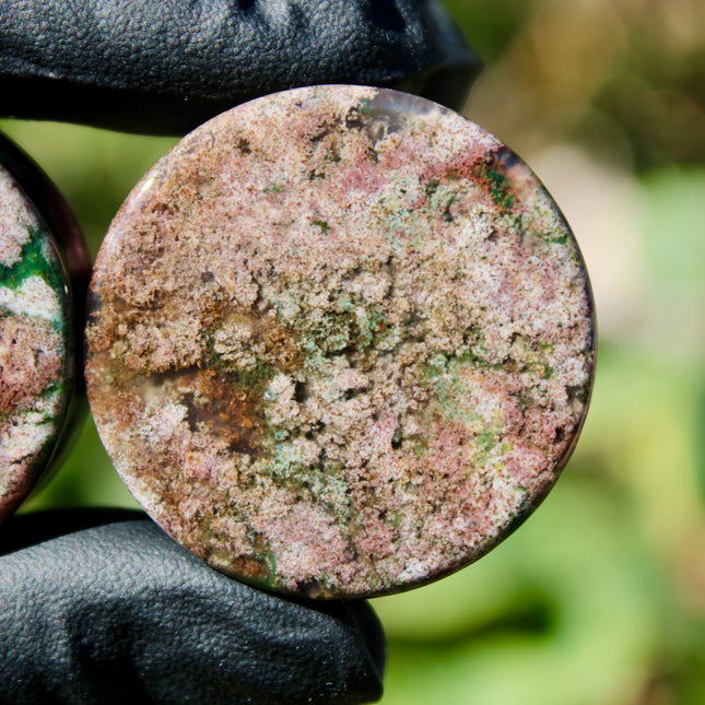 Pink Moss Agate Double Flare - One of a Kind Custom 1 & 1/4in 32mm Pair
