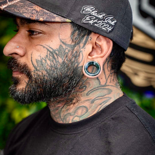 Moss Agate Double Flare Grade A Tunnel Plugs - Pair of Mossy Appearance Natural Gauges