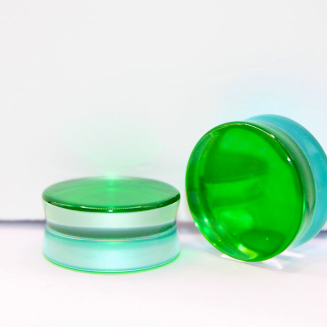 Blue Green Glass Plugs -Gauges (2 sided color) - EC Plugs