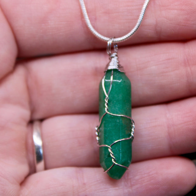 Green Aventurine Necklace & Earrings – Metal Wrapped Crystal Jewelry - EC Plugs