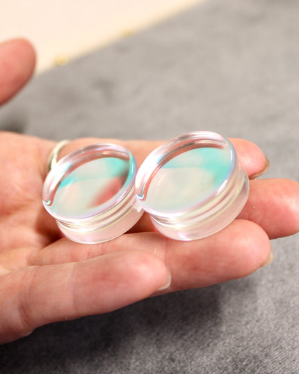 Iridescent Glass Double Flare Plugs 6mm-25mm