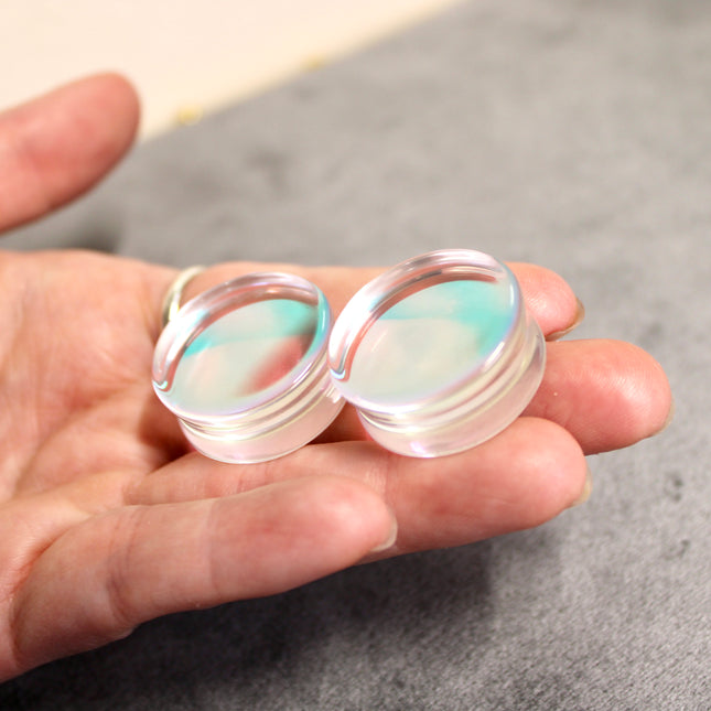 Iridescent Glass Double Flare Plugs 6mm-25mm