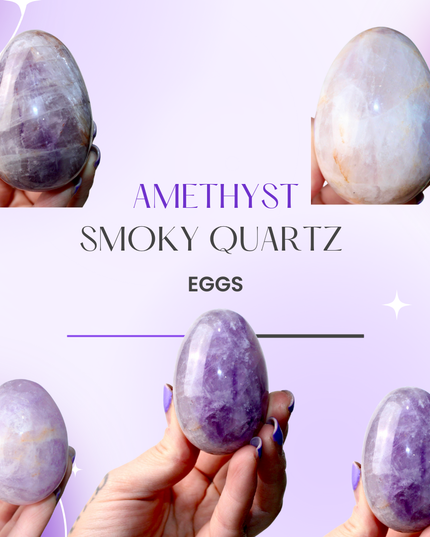 Amethyst Smoky Quartz Egg Natural Polished Stone Egg, YOU PICK! Purple Shimmering Decorative Crystal Egg for Display or Collection