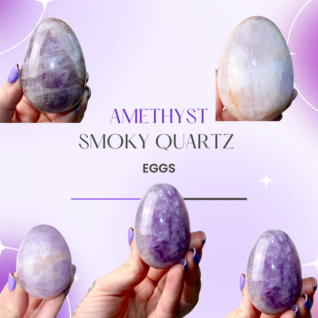 Amethyst Smoky Quartz Egg Natural Polished Stone Egg, YOU PICK! Purple Shimmering Decorative Crystal Egg for Display or Collection