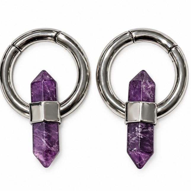 Amethyst Steel Hoop Style Ear Weights