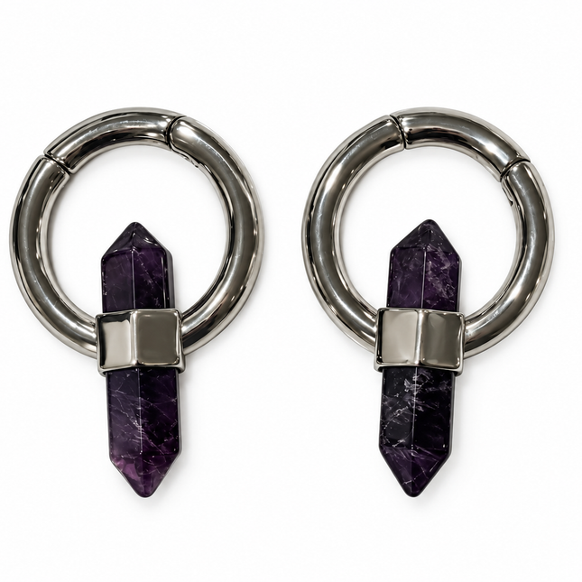 Amethyst Steel Hoop Style Ear Weights