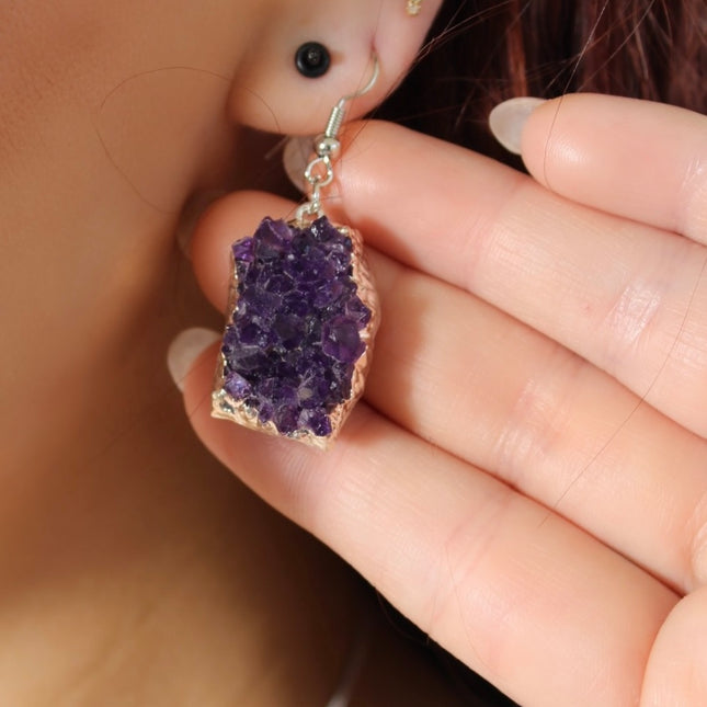 Amethyst druzy earring
