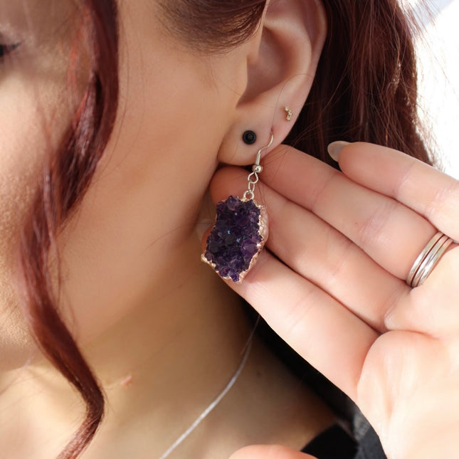 Amethyst druzy earring
