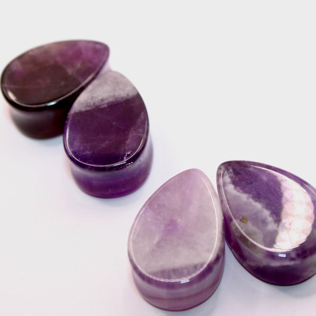 Amethyst Stone Tear Drop Plugs Pair of Natural Purple Gauges6mm-19mm