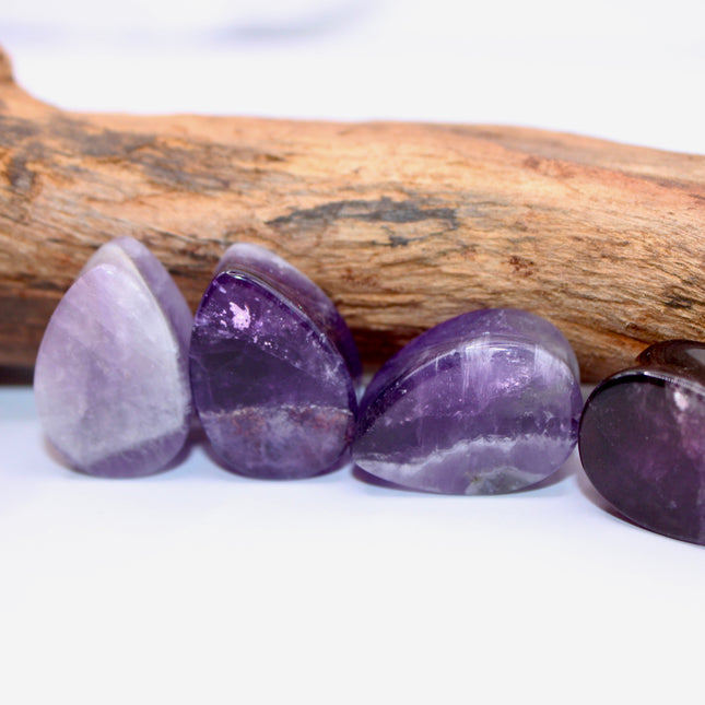 Amethyst Stone Tear Drop Plugs Pair of Natural Purple Gauges6mm-19mm