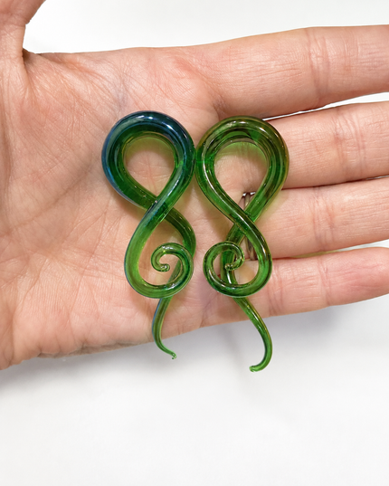 Green Aura Rainbow Glass Ear Sprials