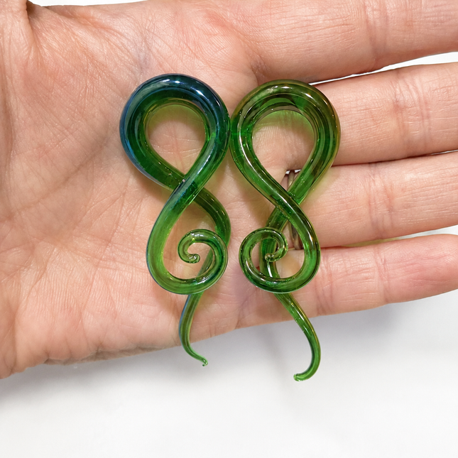 Green Aura Rainbow Glass Ear Sprials
