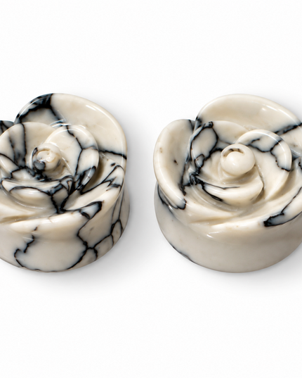 Black and White Floral Style for Gauged Ears