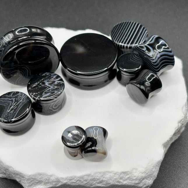 Black Line Agate Plugs - EC Plugs