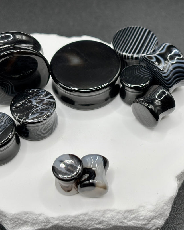 Black Line Agate Plugs - EC Plugs