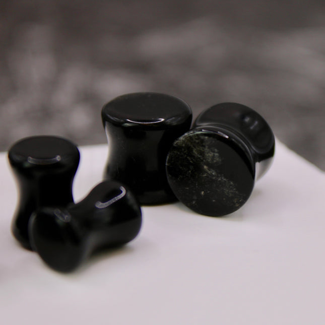 Black tourmaline double flare plugs