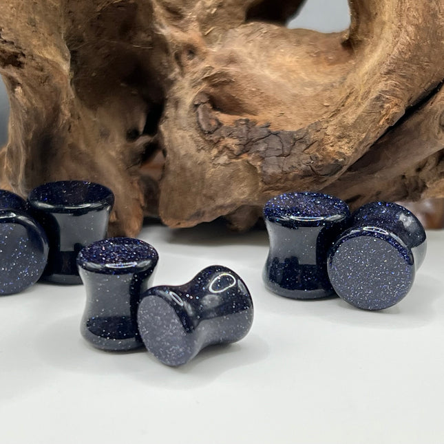 Blue Goldstone Double Flare Plugs – Shimmering Stone Gauges