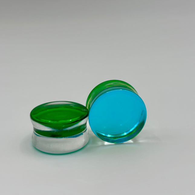 Blue Green Glass Plugs -Gauges (2 sided color) - EC Plugs