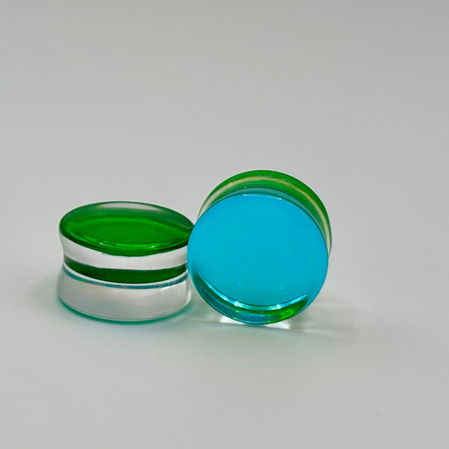 Blue Green Glass Plugs -Gauges (2 sided color) - EC Plugs