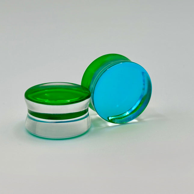 Blue Green Glass Plugs -Gauges (2 sided color) - EC Plugs