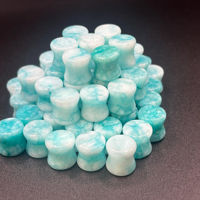 Pair of Beautifully Unique Blue Line Agate Gauges