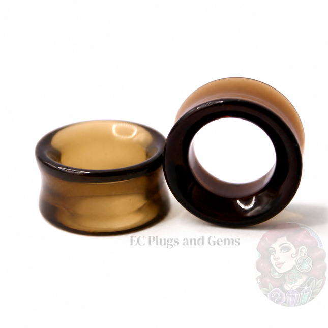 Brown Smoky Glass Tunnel Plugs – Double Flare Eyelet Gauges (Pair), Translucent Brown