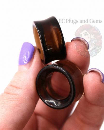 Brown Smoky Glass Tunnel Plugs – Double Flare Eyelet Gauges (Pair), Translucent Brown