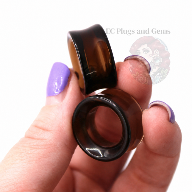 Brown Smoky Glass Tunnel Plugs – Double Flare Eyelet Gauges (Pair), Translucent Brown