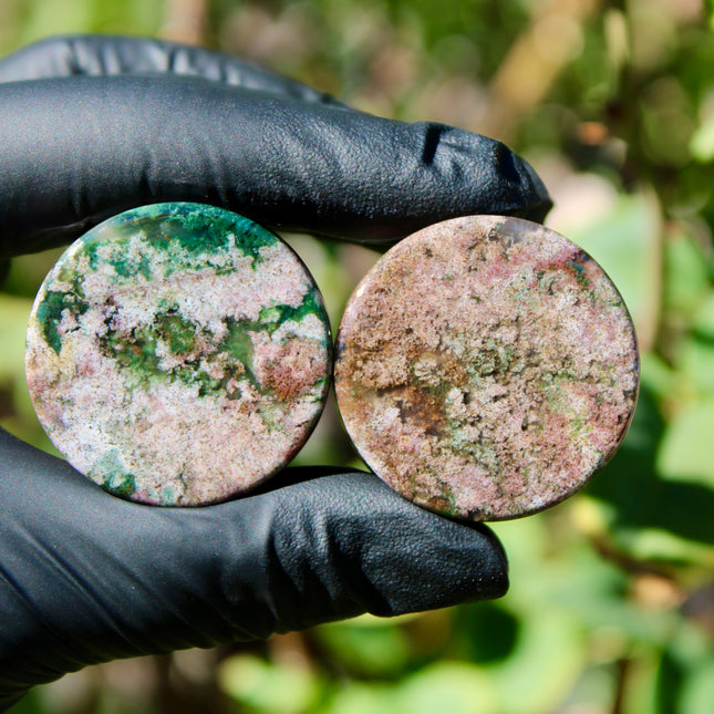 Pink Moss Agate Double Flare - One of a Kind Custom 1 & 1/4in 32mm Pair