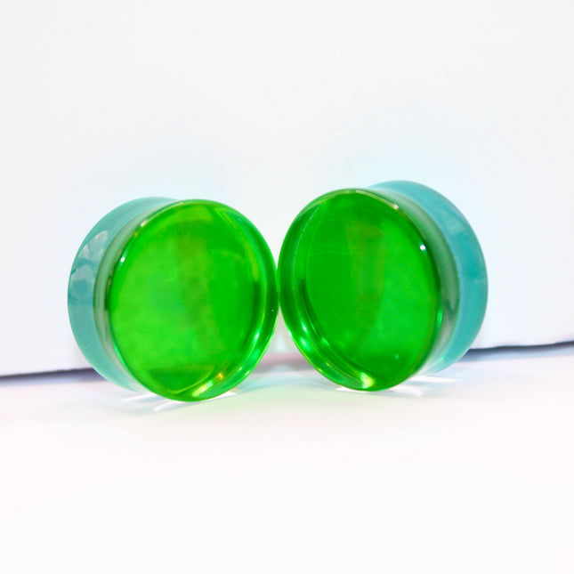 Blue Green Glass Plugs -Gauges (2 sided color)