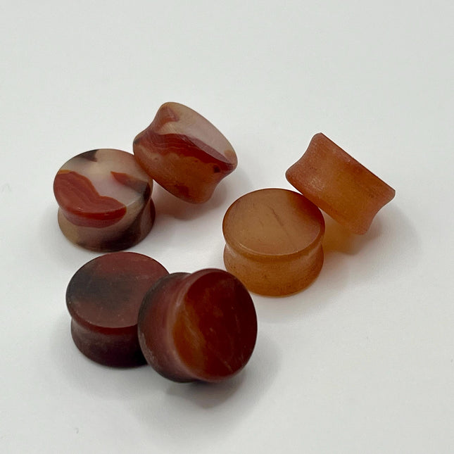 Carnelian Agate Stone Double Flare Plugs -  Matte Red and Orange Gauges