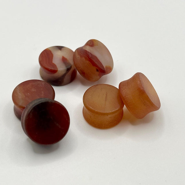 Carnelian Agate Stone Double Flare Plugs -  Matte Red and Orange Gauges