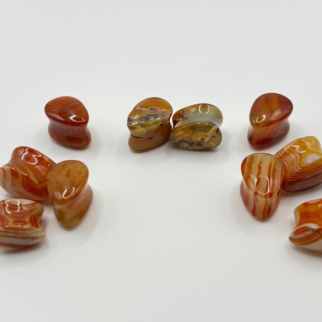 Carnelian Agate Stone Tear Drop Double Flare Plugs - Red and Orange Gauges 6mm-14mm