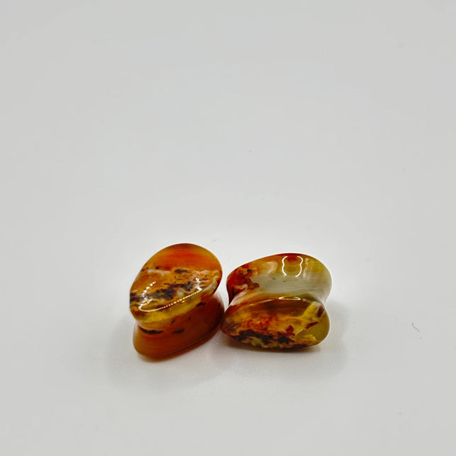 Carnelian Agate Stone Tear Drop Double Flare Plugs - Red and Orange Gauges 6mm-14mm