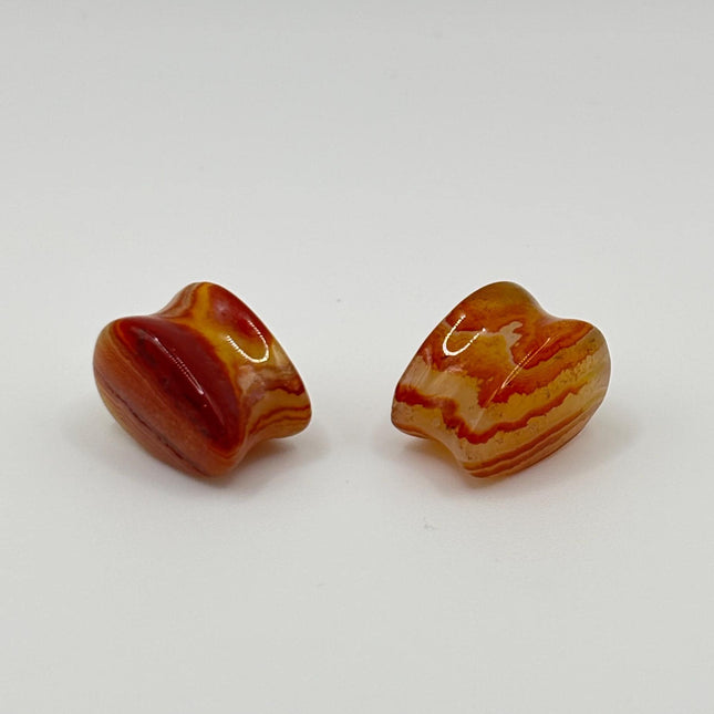 Carnelian Agate Stone Tear Drop Double Flare Plugs - Red and Orange Gauges 6mm-14mm