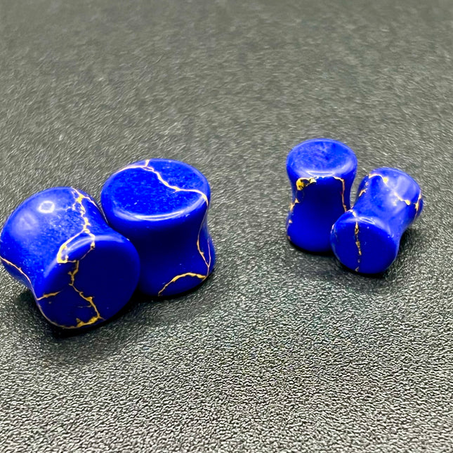 Dyed Blue and Yellow Howlite Double Flare Plugs - EC Plugs