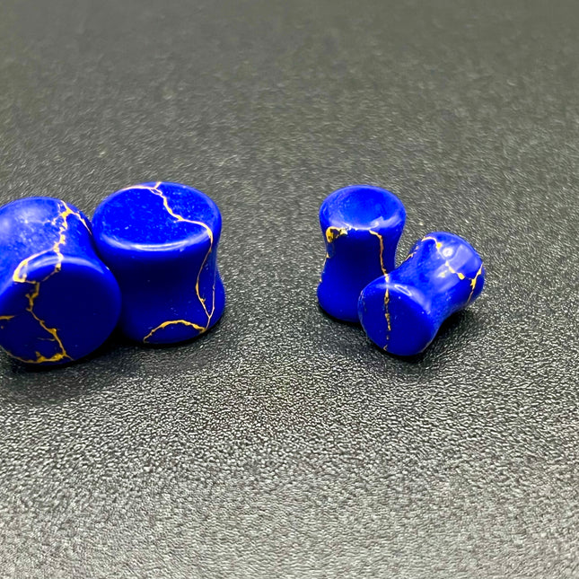 Dyed Blue and Yellow Howlite Double Flare Plugs - EC Plugs