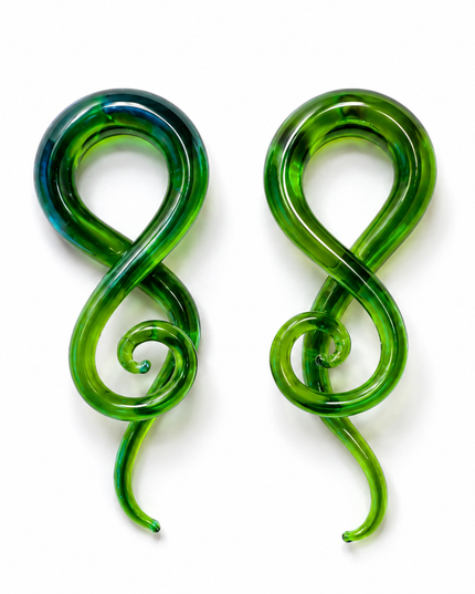 Green Aura Rainbow Glass Ear Sprials