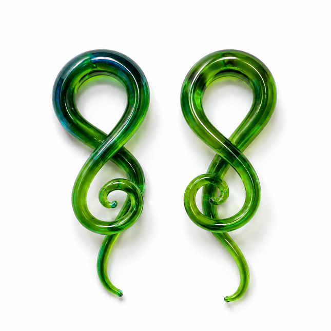 Green Aura Rainbow Glass Ear Sprials