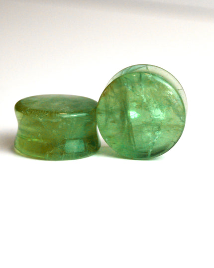 Green Fluorite Double Flare Stone Plugs – Natural Crystal Gauges Pair 3mm-32mm