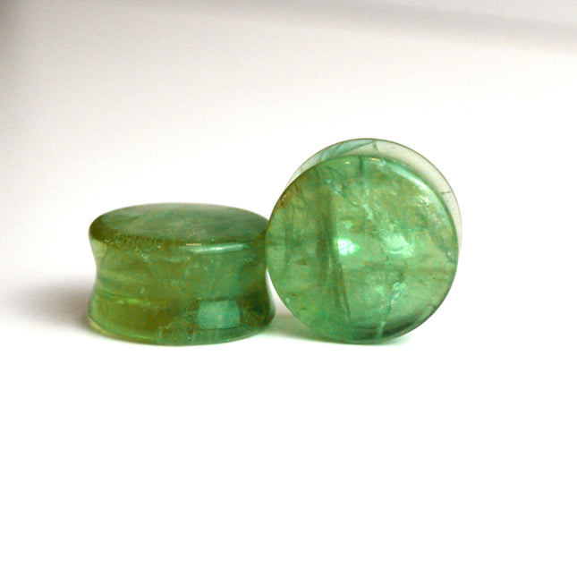 Green Fluorite Double Flare Stone Plugs – Natural Crystal Gauges Pair 3mm-32mm