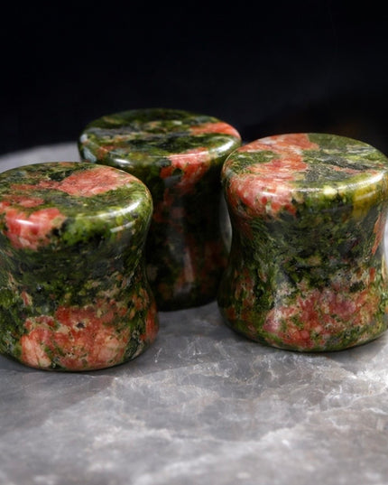 Unakite Double Flare Stone Pair