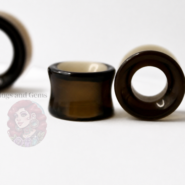 Brown Smoky Glass Tunnel Plugs – Double Flare Eyelet Gauges (Pair), Translucent Brown