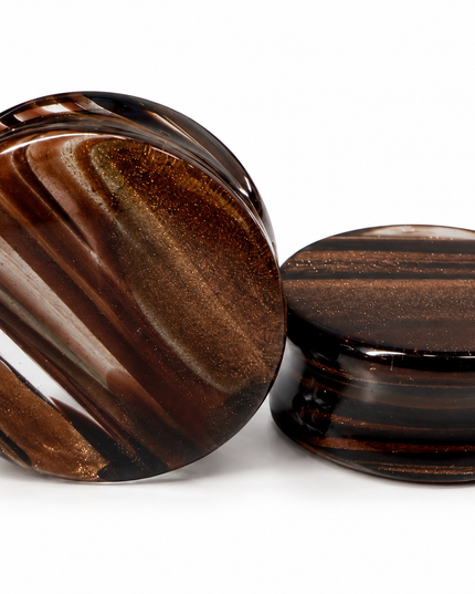 Gold and Black Glass Sparkling Double Flare for Gauged Ears
