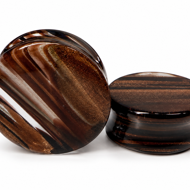 Gold and Black Glass Sparkling Double Flare for Gauged Ears