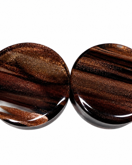 Gold and Black Glass Sparkling Double Flare for Gauged Ears