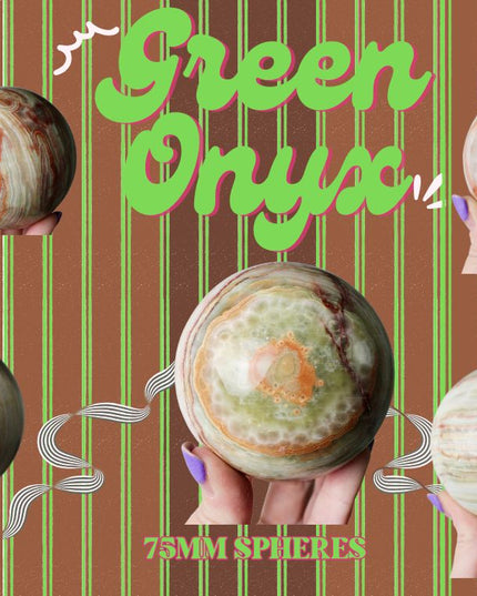 Green Onyx Sphere 75mm –Pick Your Exact Sphere, Natural Stone Decorative Sphere, Polished Green and Brown Onyx Ball for Display, Home or Office Décor