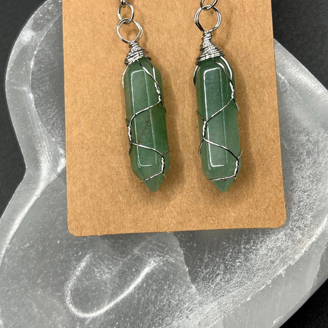 Green Aventurine Pendant Metal Wrapped Necklace and Earrings~ Stunning