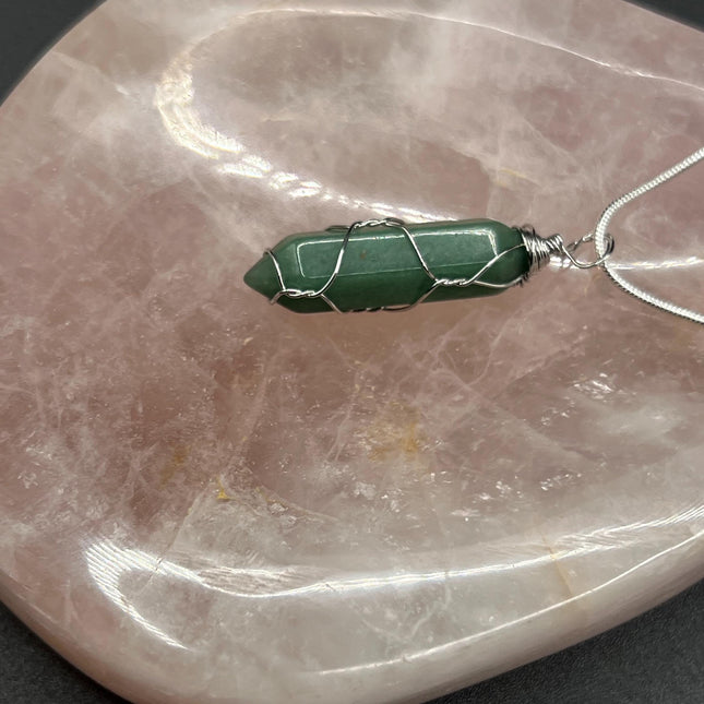 Green Aventurine Pendant Metal Wrapped Necklace and Earrings~ Stunning