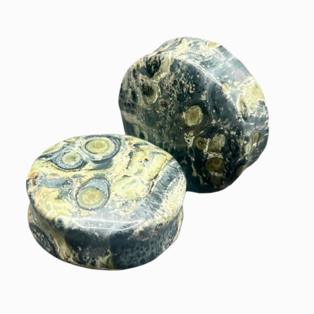 Green Eye Jasper Stone Plugs - Double Flare Organic Gauges Pair 3mm-32mm